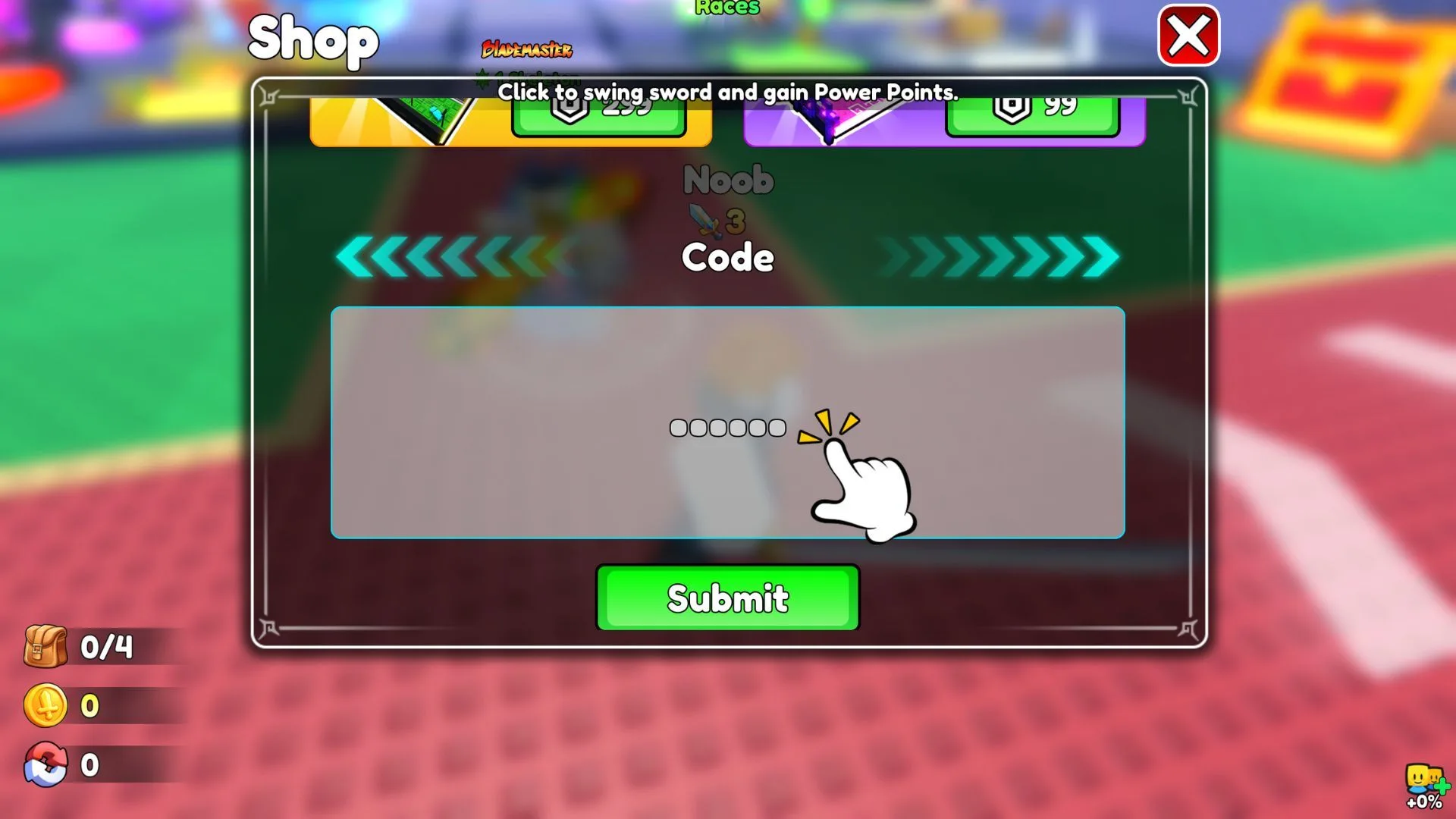 How to redeem codes in +1 Loot To Forge