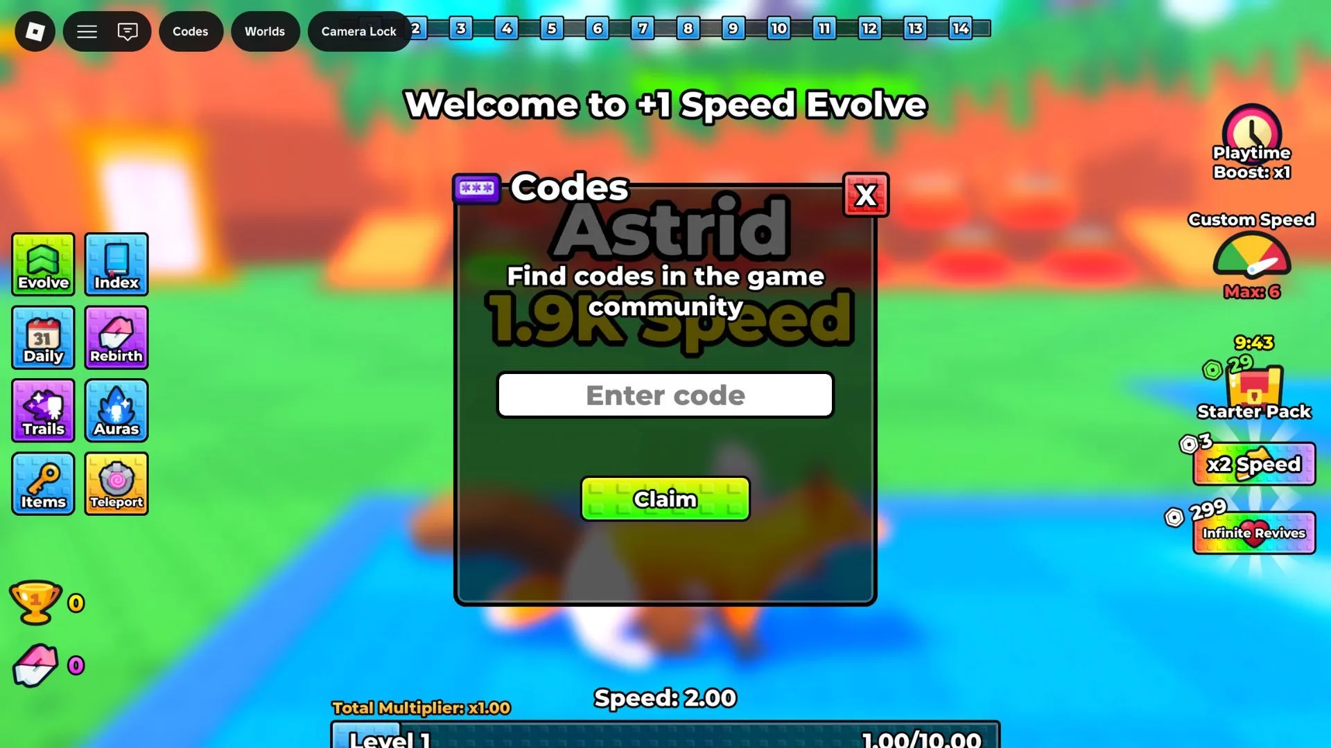 How to redeem codes in +1 Speed Evolve