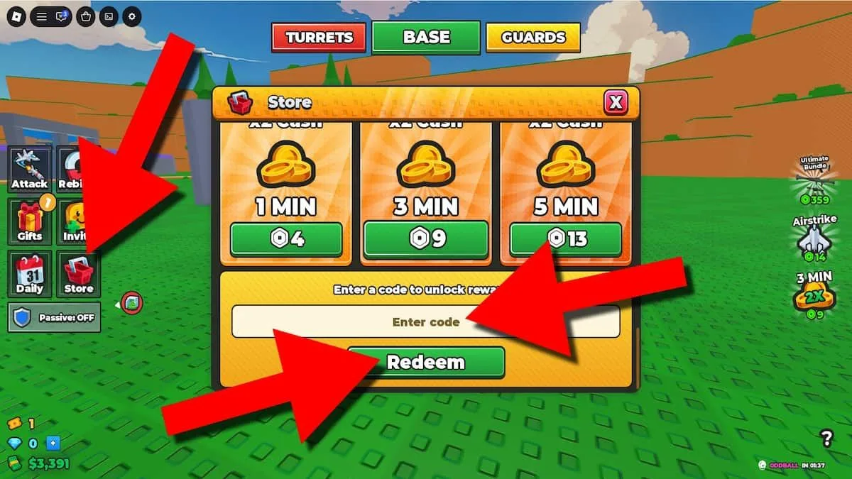 How to redeem codes in 2 Player Raid Tycoon