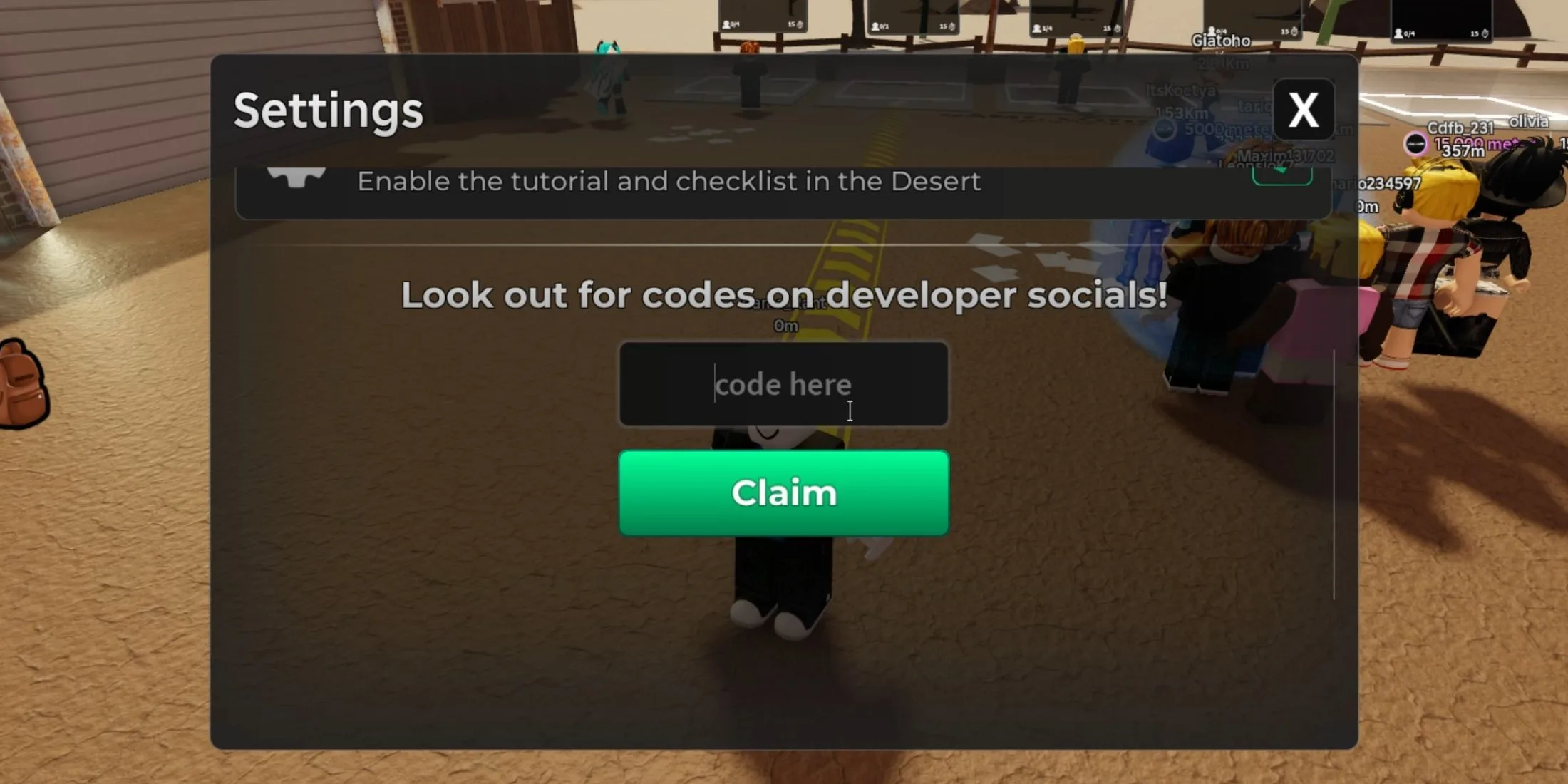 How to redeem codes in A Dusty Trip