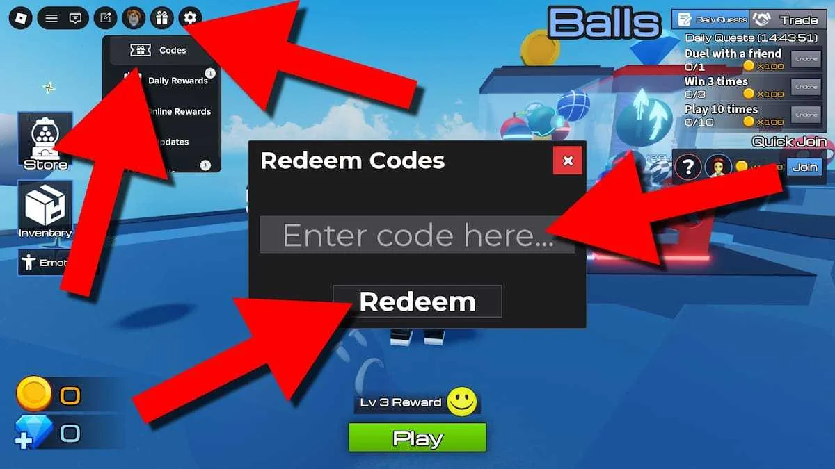 How to redeem codes in Ball VS Ball
