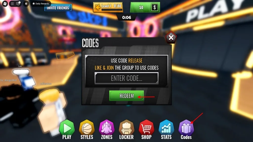How to redeem codes in Basketball Zero