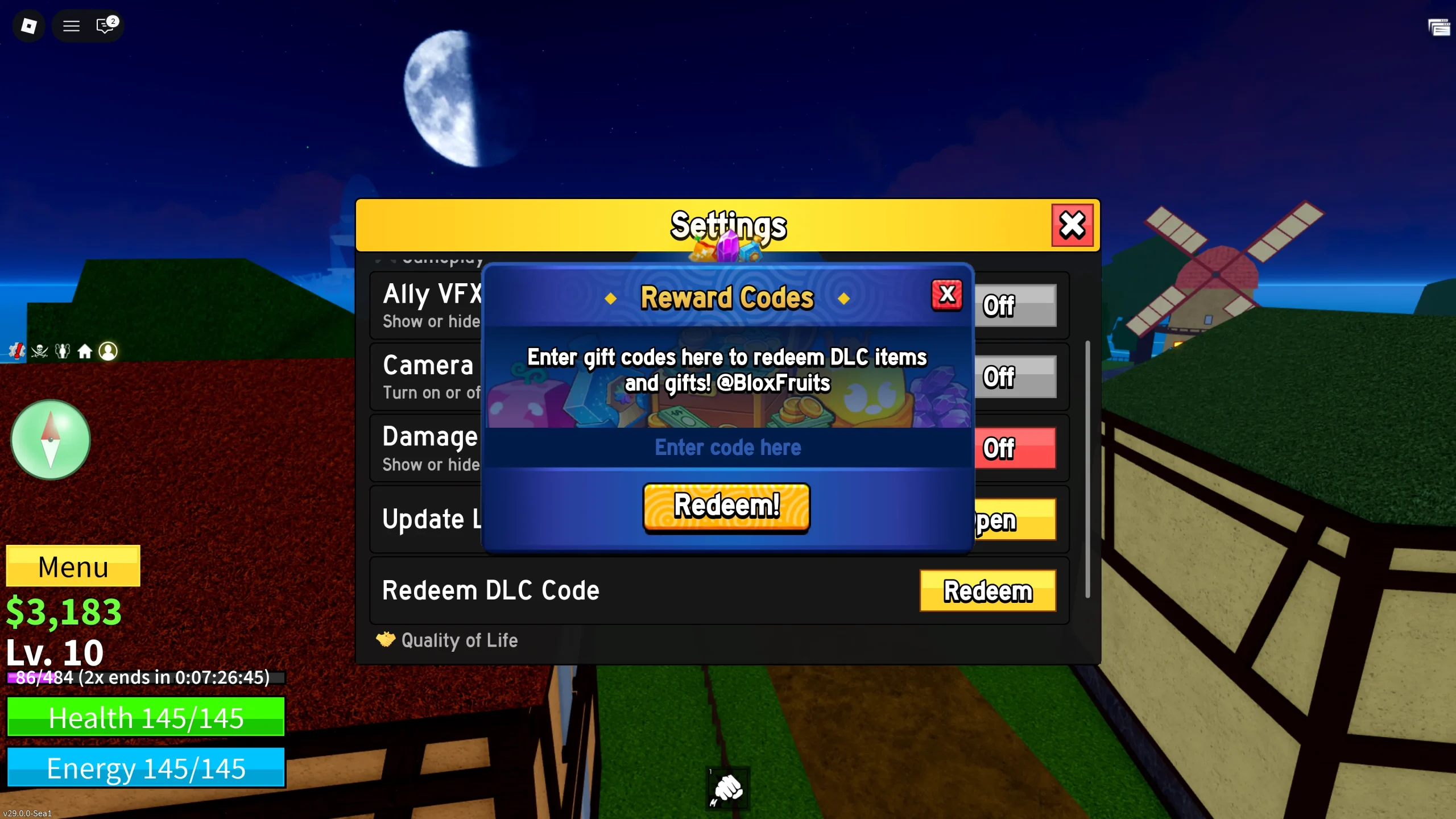 How to redeem codes in Blox Fruits