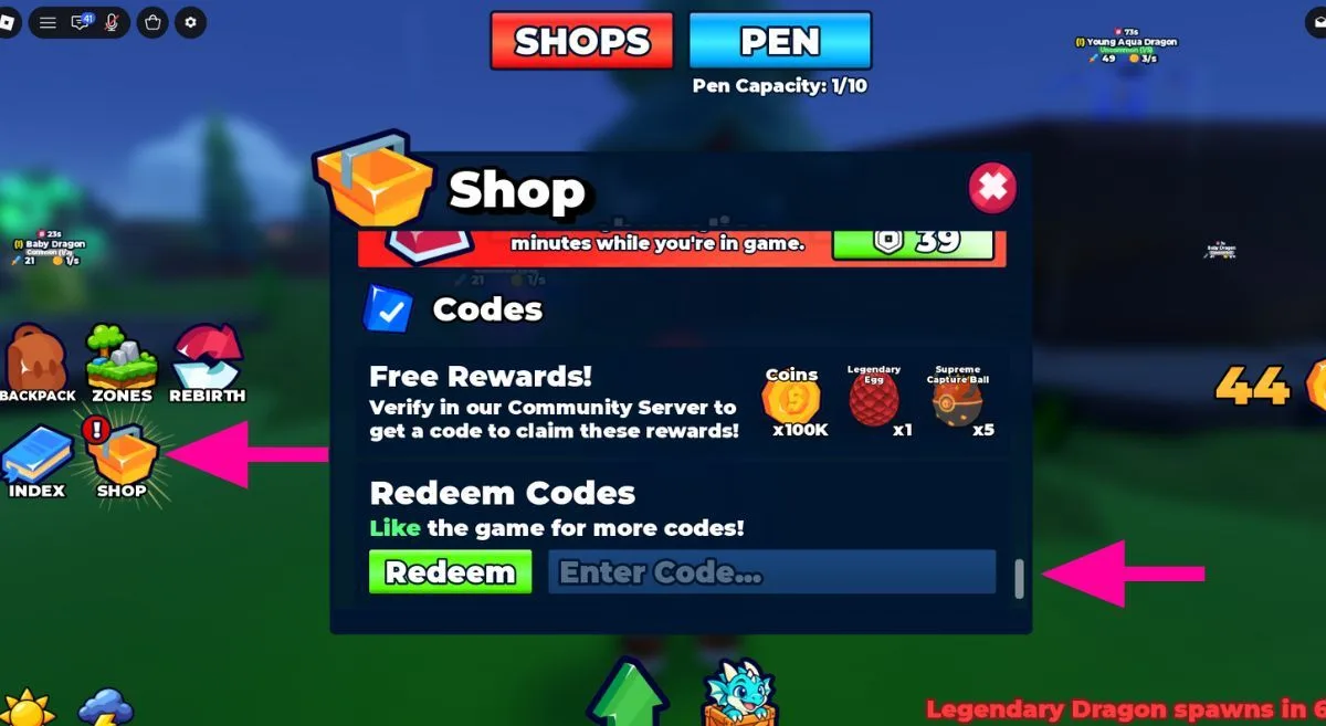 How to redeem codes in Catch Dragons To Defend