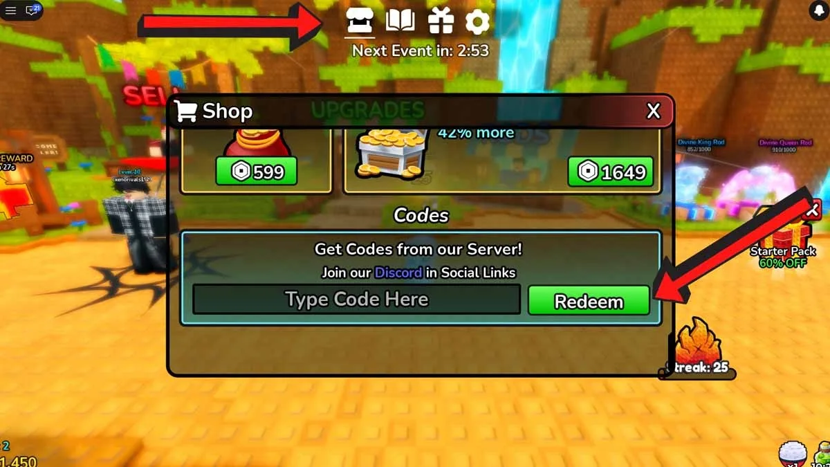How to redeem codes in Deep Fishing