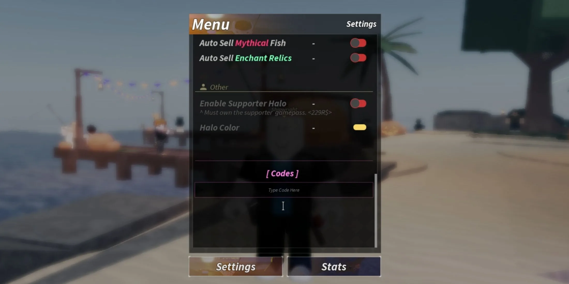 How to redeem codes in Fisch