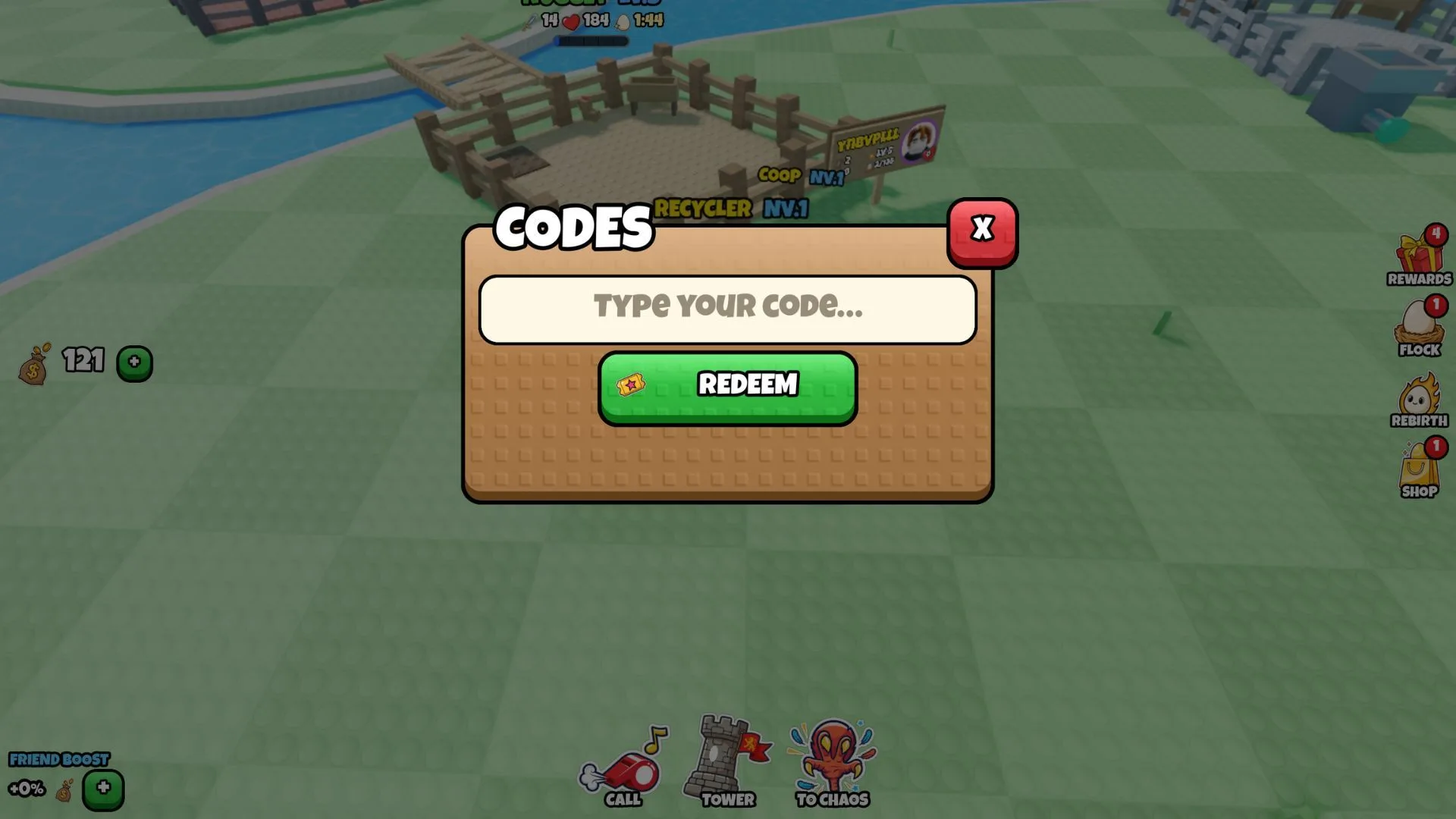 How to redeem codes in Grow a Chicken Fighter