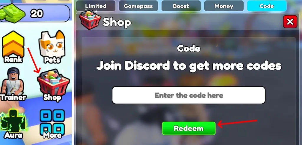 How to redeem codes in Gym Star Simulator