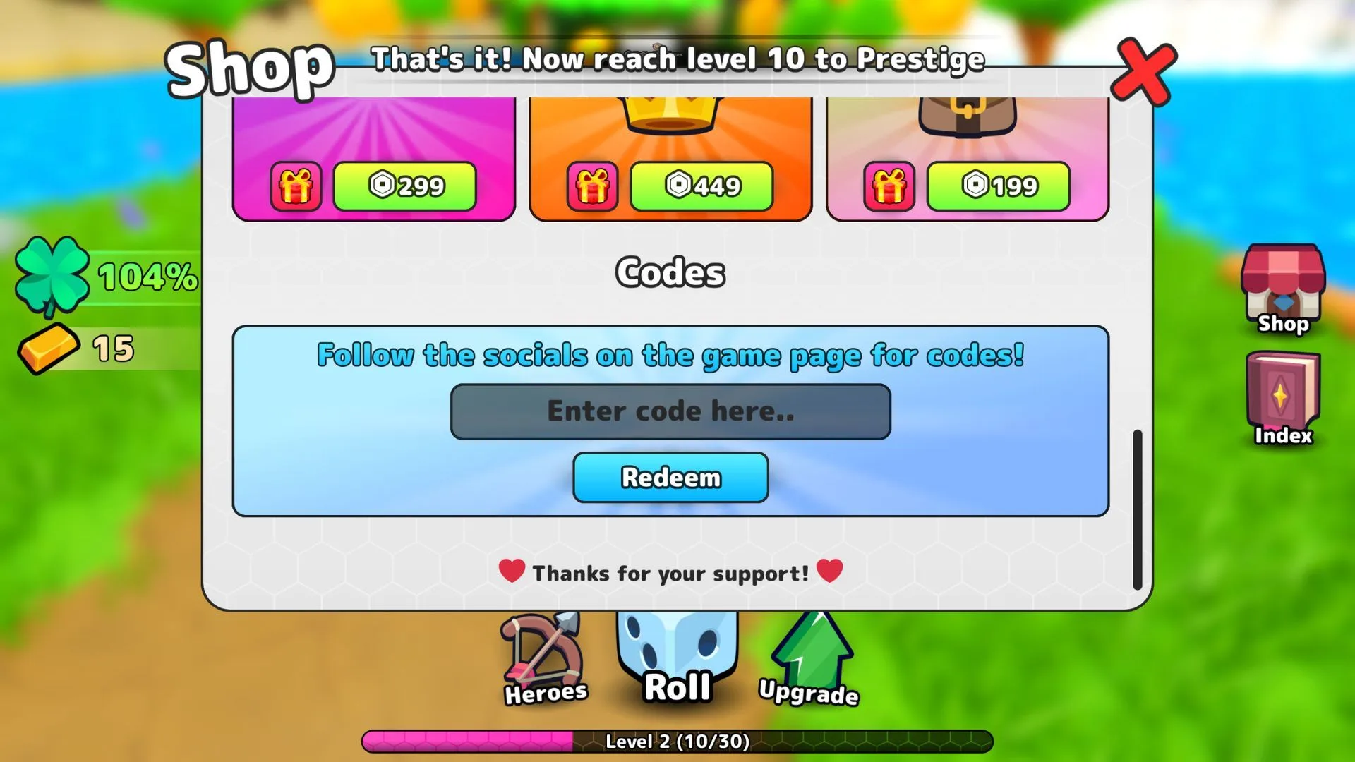 How to redeem codes in Heroes RNG