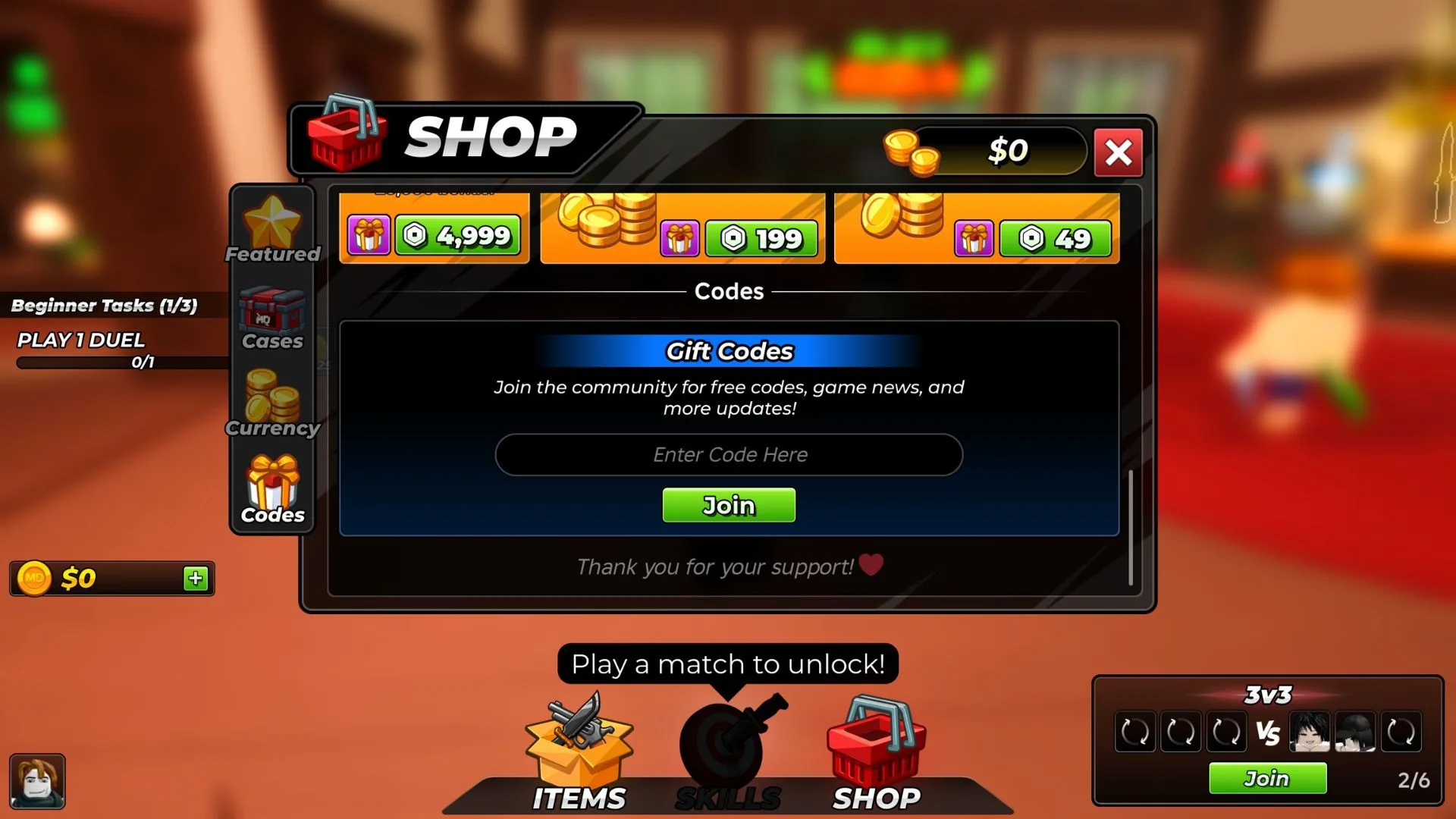 How to redeem codes in Murder Duels