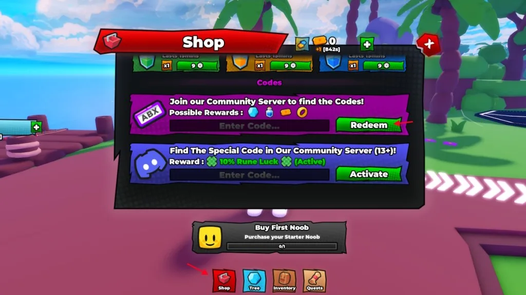 How to redeem codes in Noob Incremental