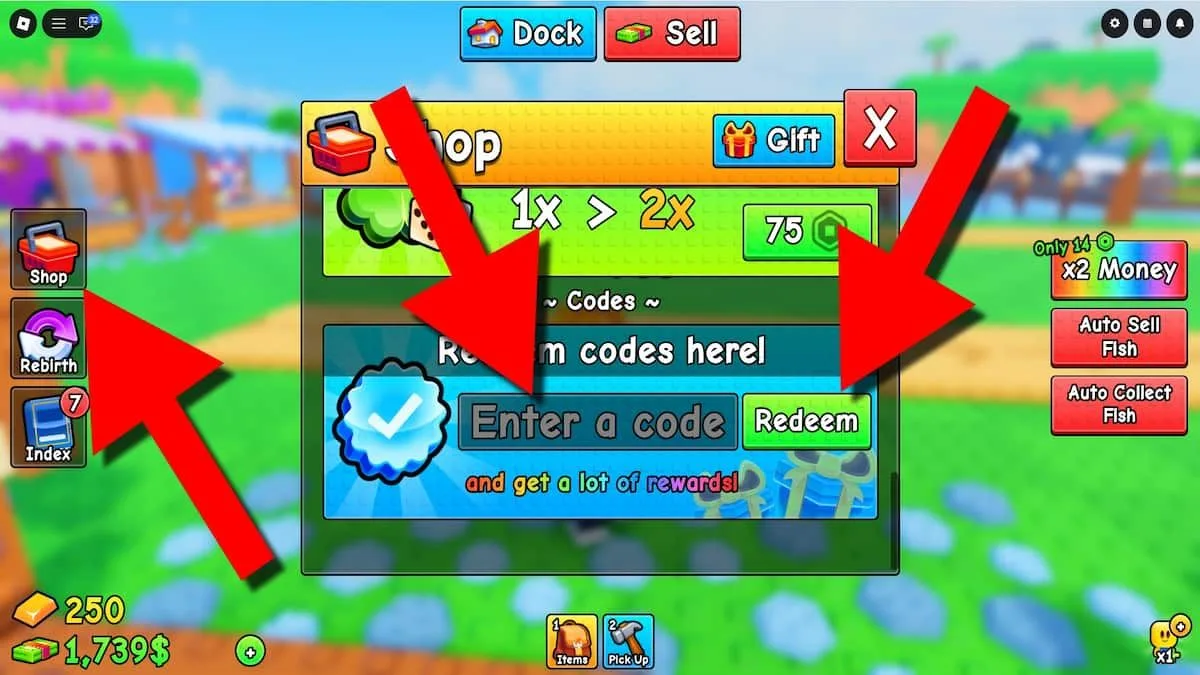 How to redeem codes in Roll a Fisherman