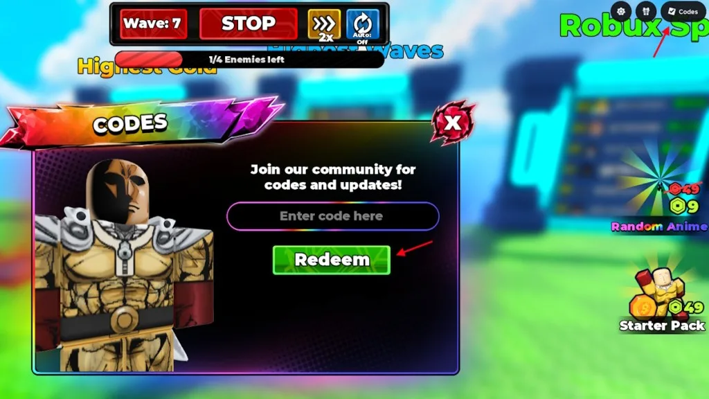How to redeem codes in Roll Anime to Fight