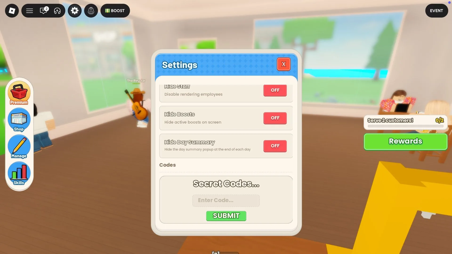 How to redeem codes in Run a Restaurant
