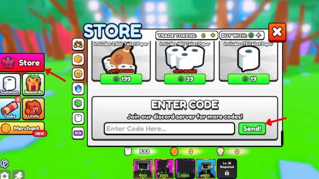 How to redeem codes in Skibidi Masters Tower Defense