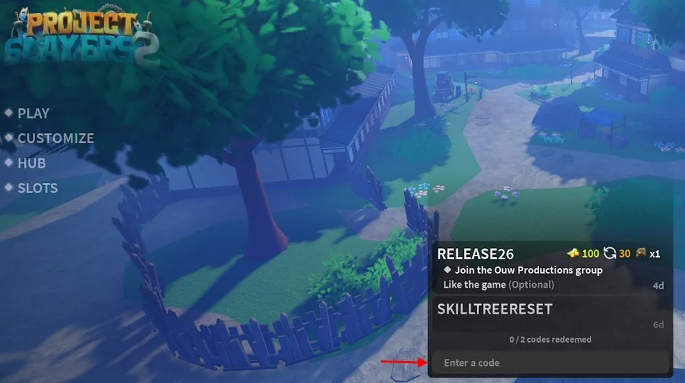 How to redeem codes in Slayers 2