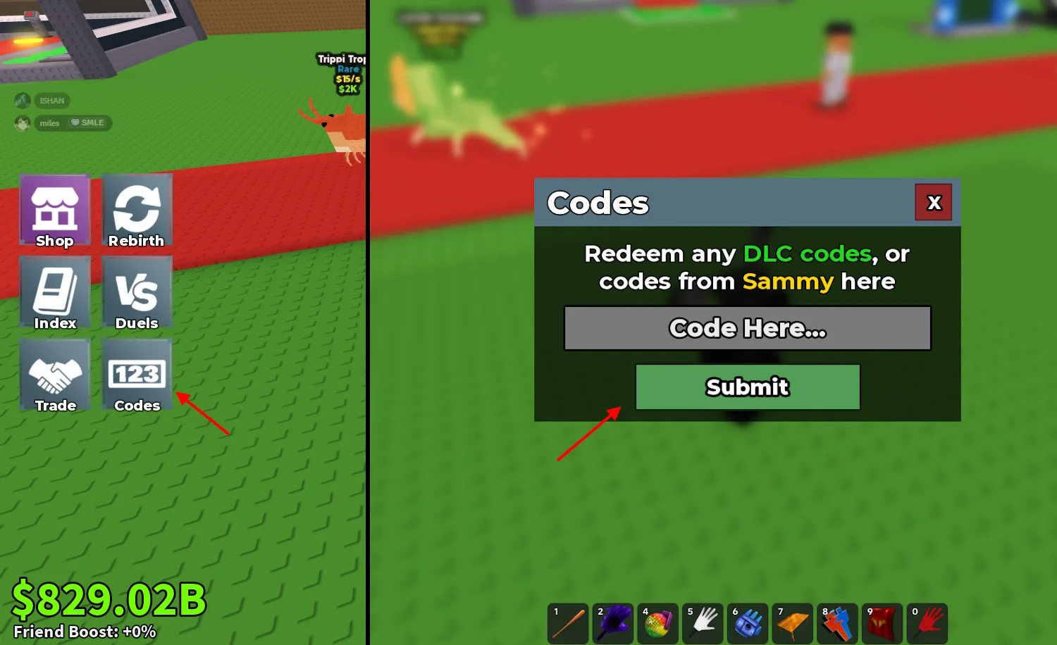 How to redeem codes in Steal a Brainrot