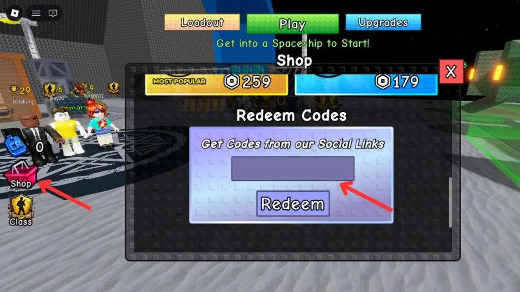 How to redeem codes in Survive Zombie Arena