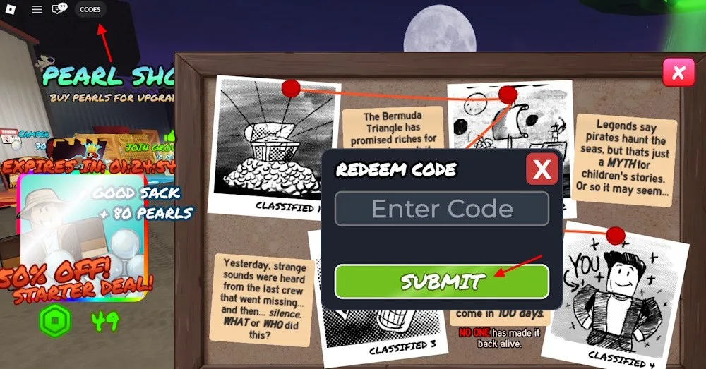How to redeem codes in 100 Days At Sea