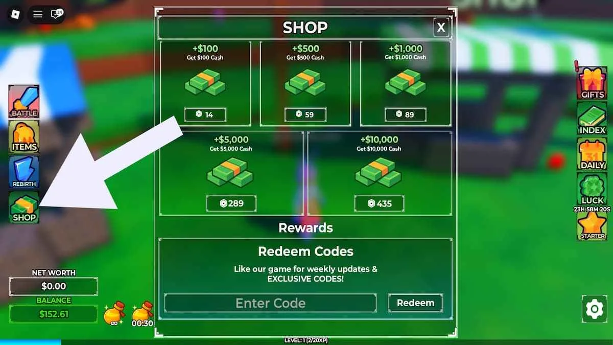 How to redeem codes in Case Simulator RNG