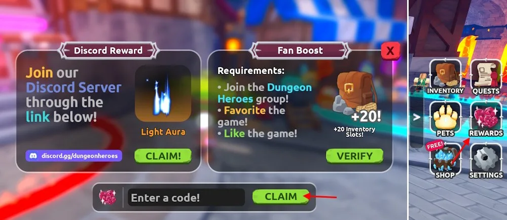 How to redeem codes in Dungeon Heroes