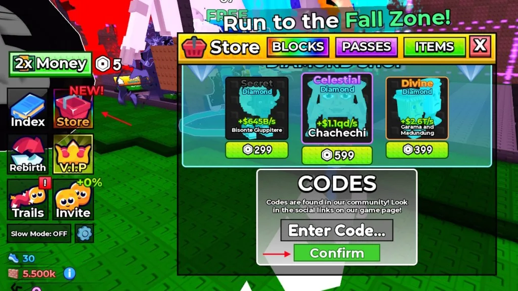 How to redeem codes in Fall For Brainrots