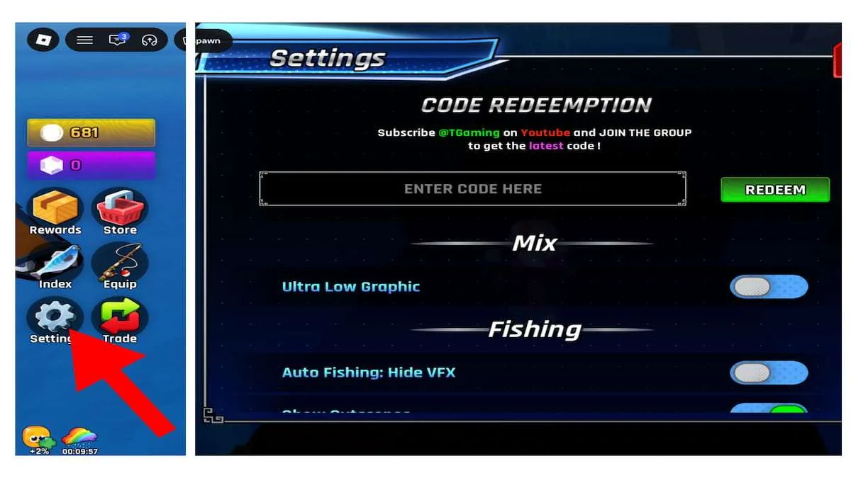 How to redeem codes in Fishing Master