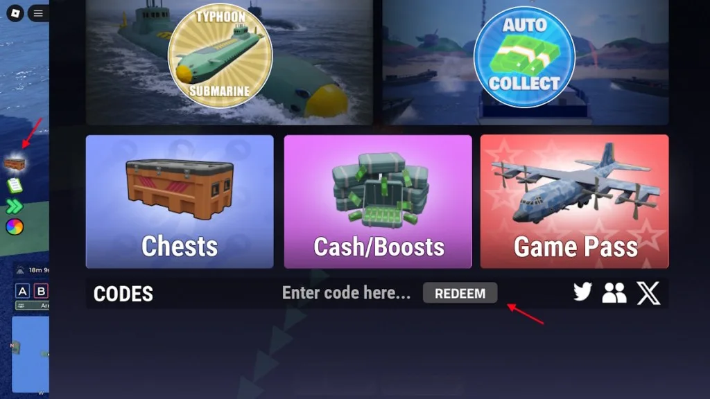 How to redeem codes in Navy Tycoon