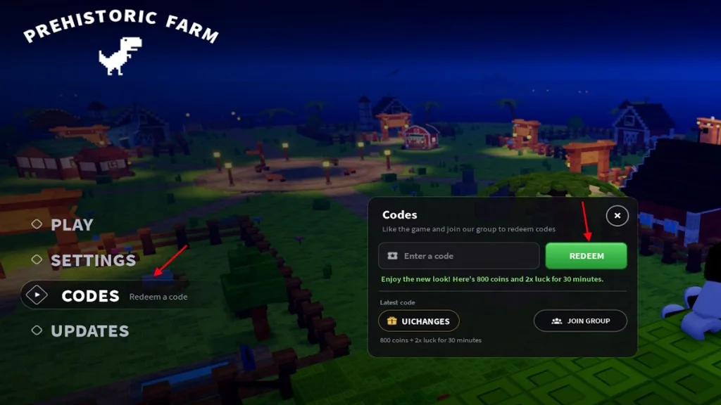 How to redeem codes in Prehistoric Farm