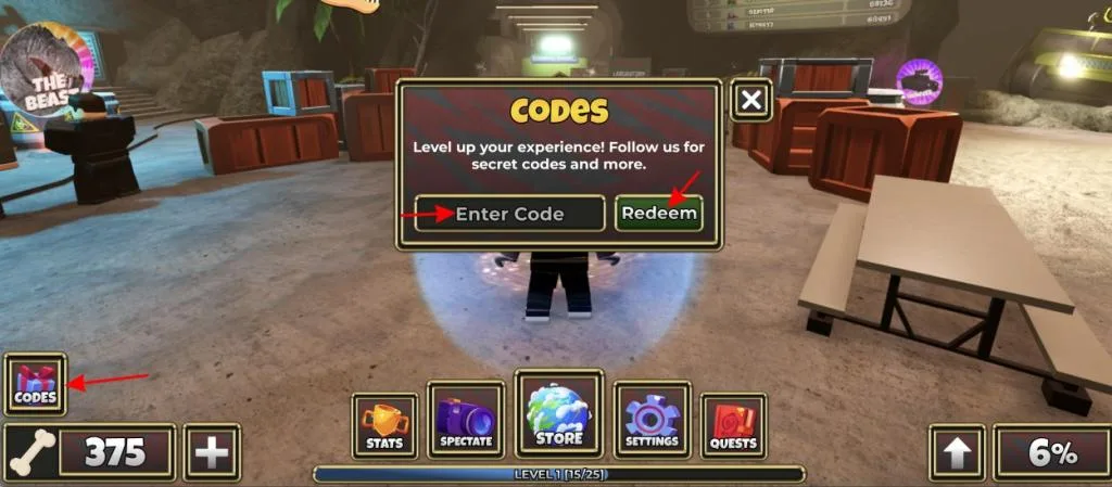 How to redeem codes in Primal Pursuit