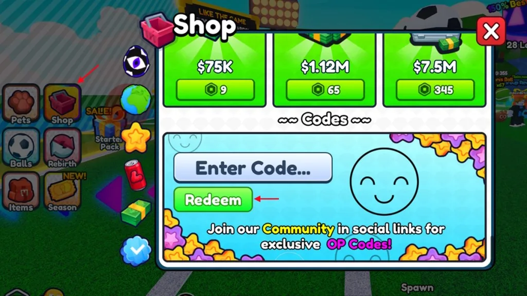 How to redeem codes in Soccer Training