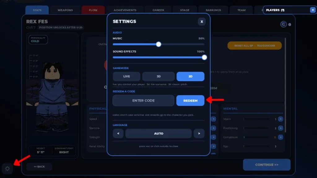 How to redeem codes in Start Your Blue Lock Career