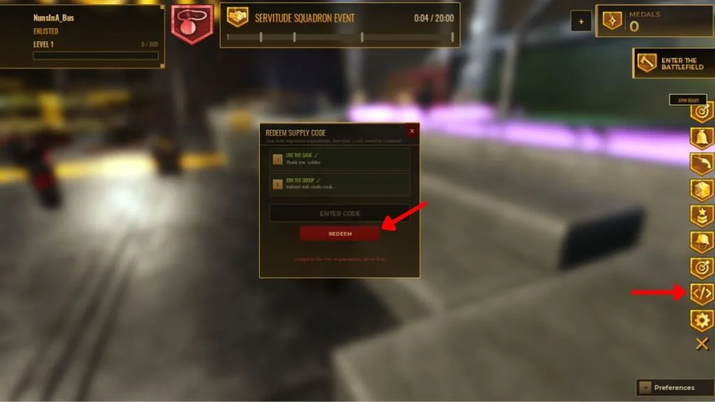 How to redeem codes in Trench Decay